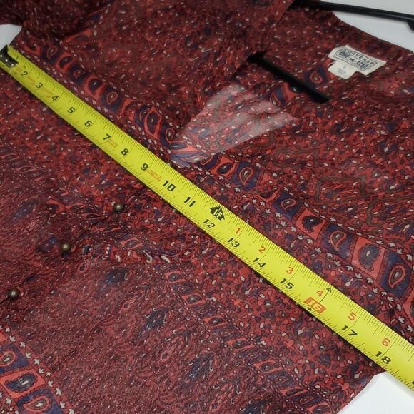 S CONVERSE oversized SEMI SHEER PRINTED BOHO maroon red TUNIC TOP small - Picture 2 of 9